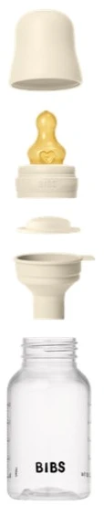 BIBS plastikinis buteliukas nuo dieglių 150 ml (Ivory) pilnas komplektas