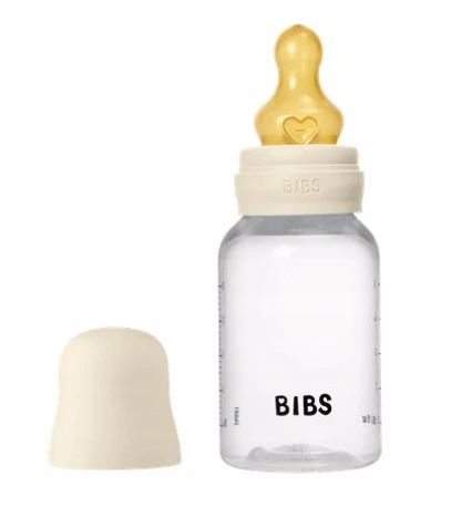 BIBS plastikinis buteliukas nuo dieglių 150 ml (Ivory) pilnas komplektas