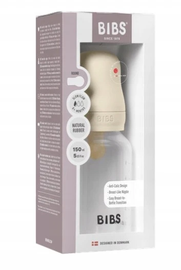 BIBS plastikinis buteliukas nuo dieglių 150 ml (Ivory) pilnas komplektas
