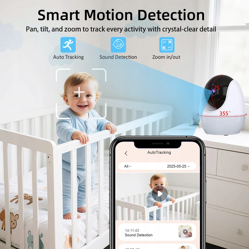 Kūdikių monitorius su 1080P WiFi kameros stebėjimo programėle