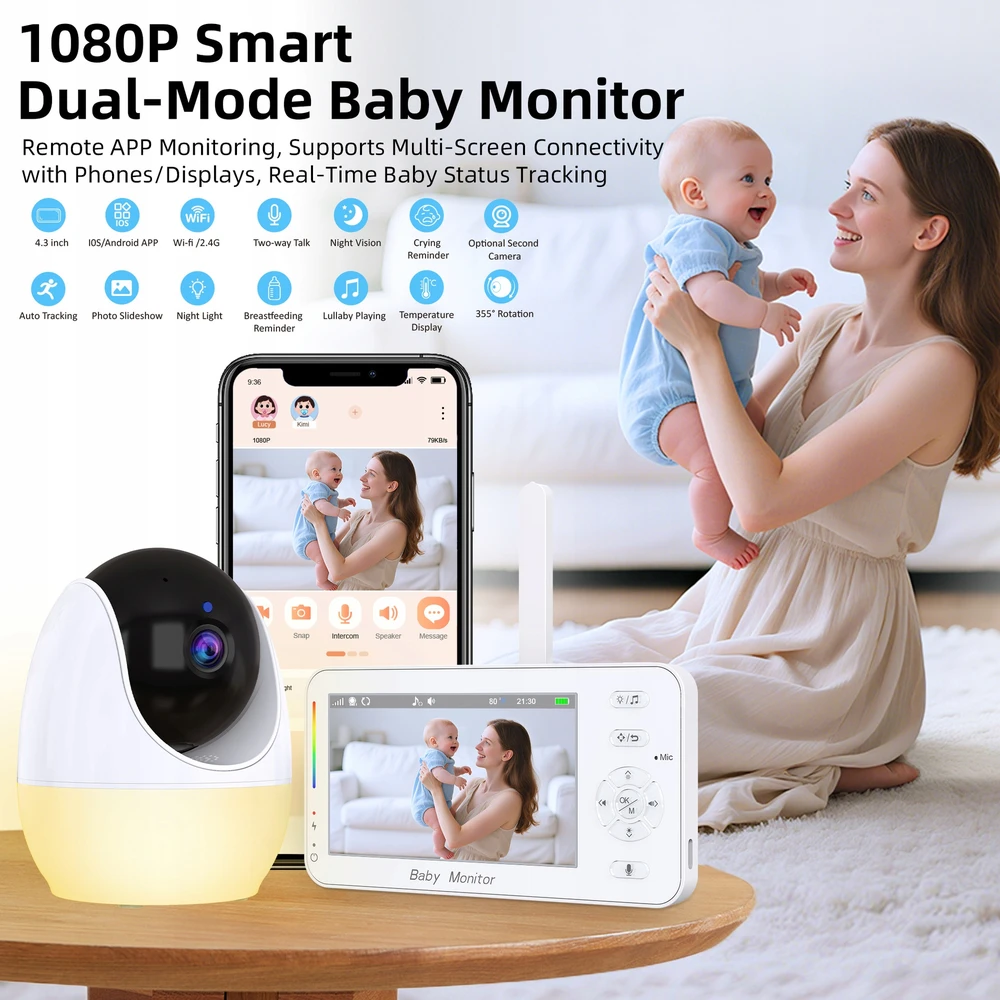 Kūdikių monitorius su 1080P WiFi kameros stebėjimo programėle