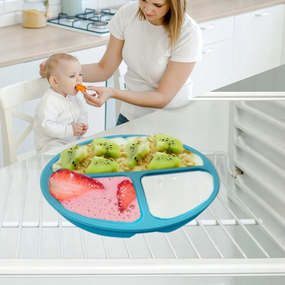 Kūdikių silikoninė lėkštė su siurbtuku + stalo įrankių šaukšto šakute QwV