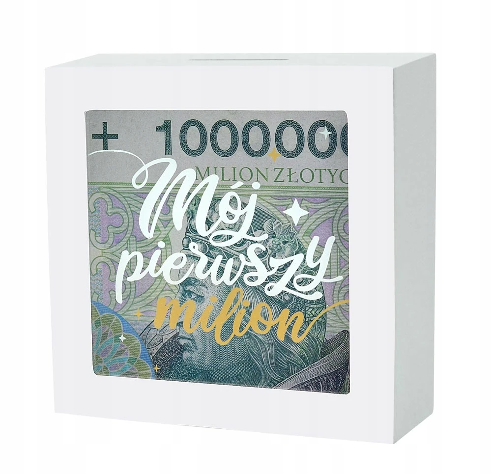 kukartka Kiaulė su langu MANO PIRMAS MILIJONAS 16X16cm Iždo dėžutė Banknotai Monetos