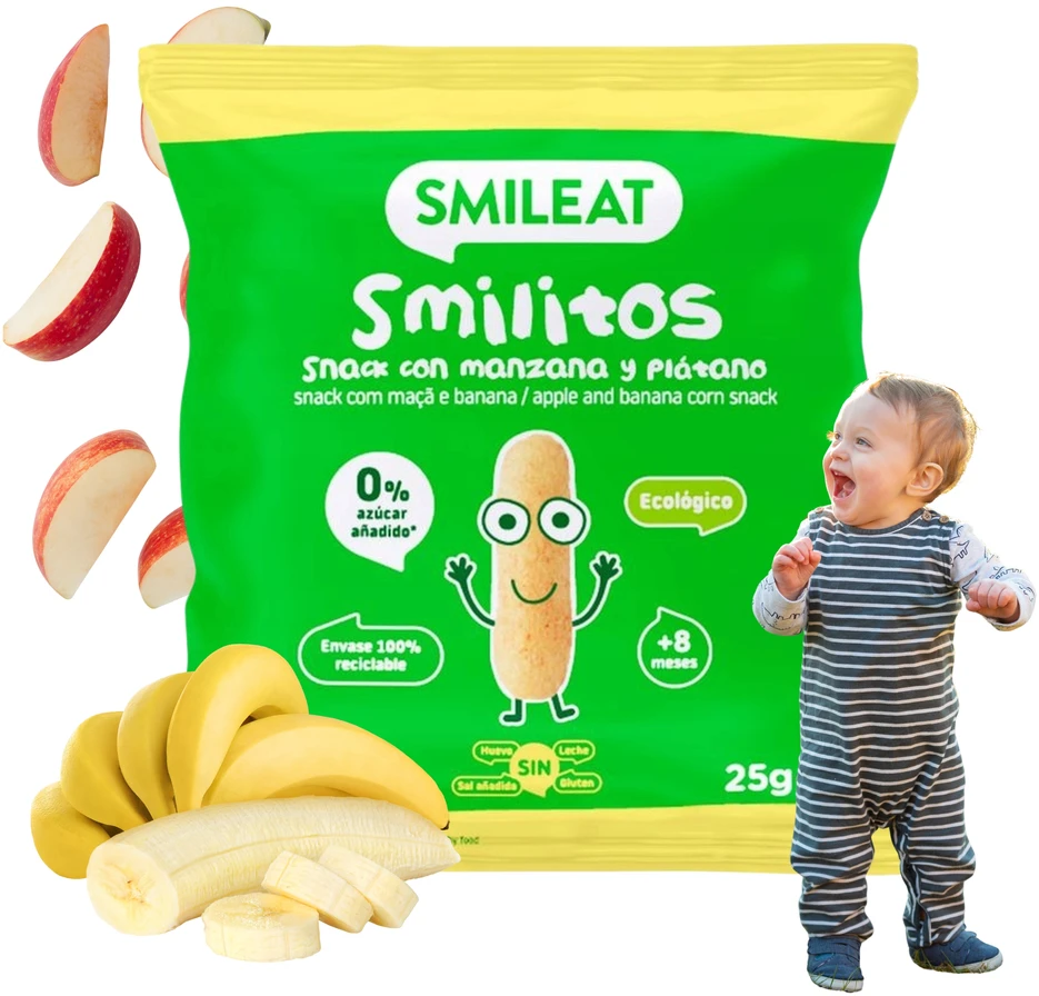 Kukurūzų traškučiai be cukraus obuolių bananai 8 mėn. 25g BIO Healthy Smileat