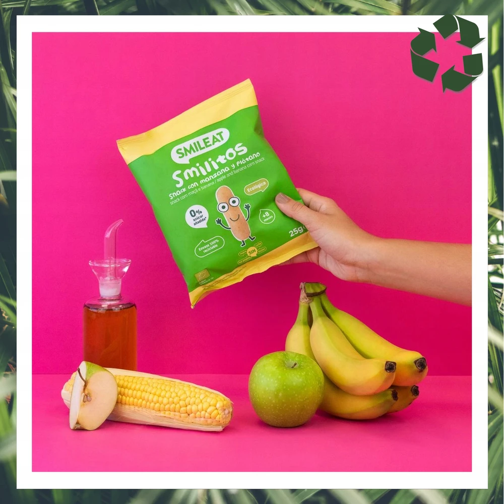 Kukurūzų traškučiai be cukraus obuolių bananai 8 mėn. 25g BIO Healthy Smileat