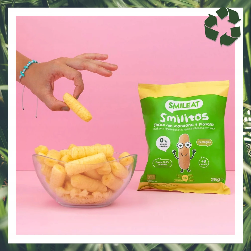 Kukurūzų traškučiai be cukraus obuolių bananai 8 mėn. 25g BIO Healthy Smileat