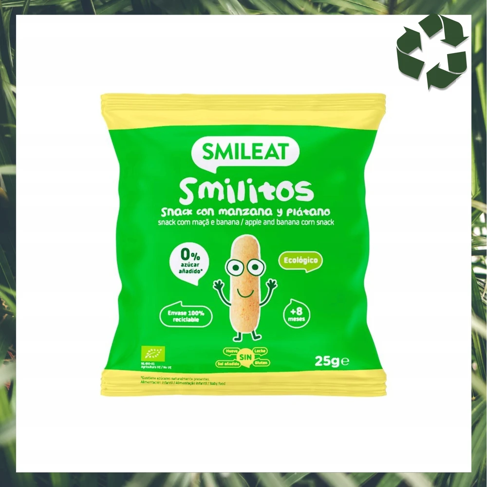 Kukurūzų traškučiai be cukraus obuolių bananai 8 mėn. 25g BIO Healthy Smileat
