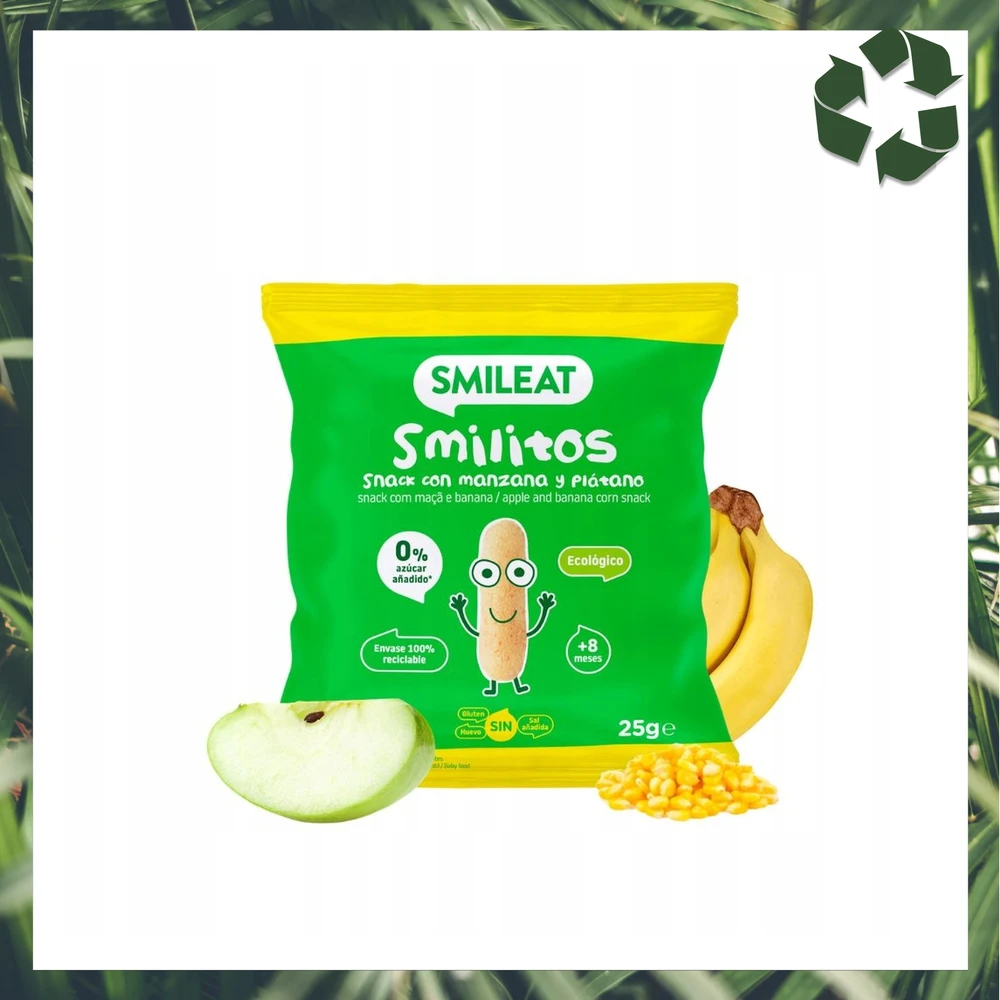 Kukurūzų traškučiai be cukraus obuolių bananai 8 mėn. 25g BIO Healthy Smileat