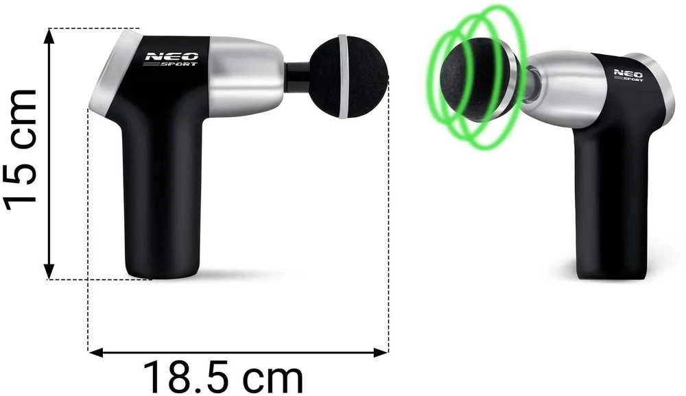 Kūno masažo pistoletas NS-500 Neo-sport, juodas, 8 antgaliai