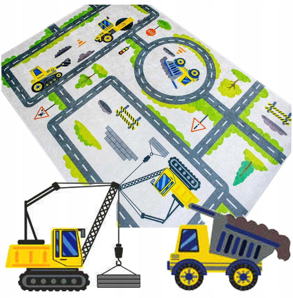 Kupdywan Dywan Dziecięcy Antypoślizgowy Plac BUDOWY Ulice Trasy 120x170