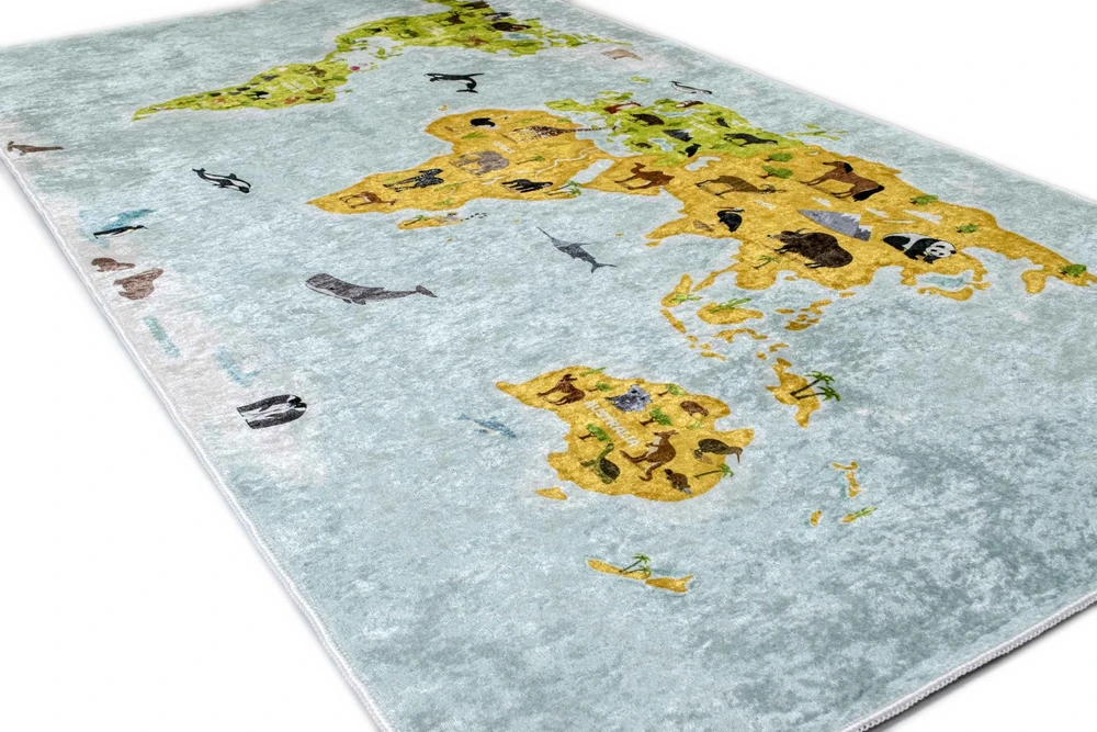 Kupdywan Dywan Dziecięcy MAPA Świata KONTYNENTY ZOO ANTYPOŚLIZGOWY 120x170