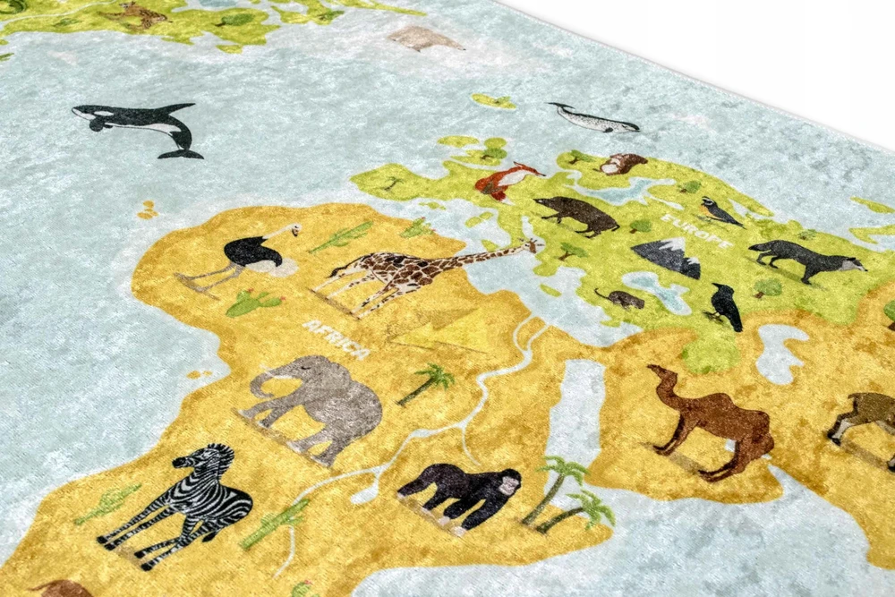 Kupdywan Dywan Dziecięcy MAPA Świata KONTYNENTY ZOO ANTYPOŚLIZGOWY 120x170