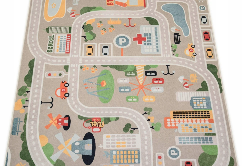 Kupdywan Kilimas vaikų kambariui Road Routes City Camel rusvai gelsvas Butas 120x160 cm