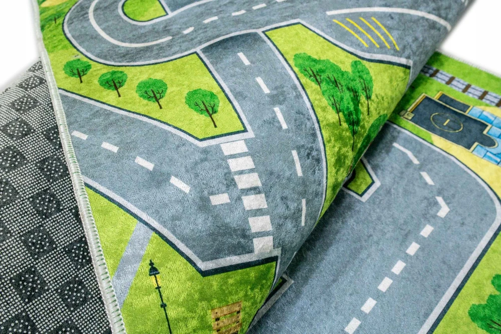 Kupdywan Vaikų kilimas Miesto Gatvės Maršrutai Automobiliai Moksliniai ženklai Neslystantys 80x150