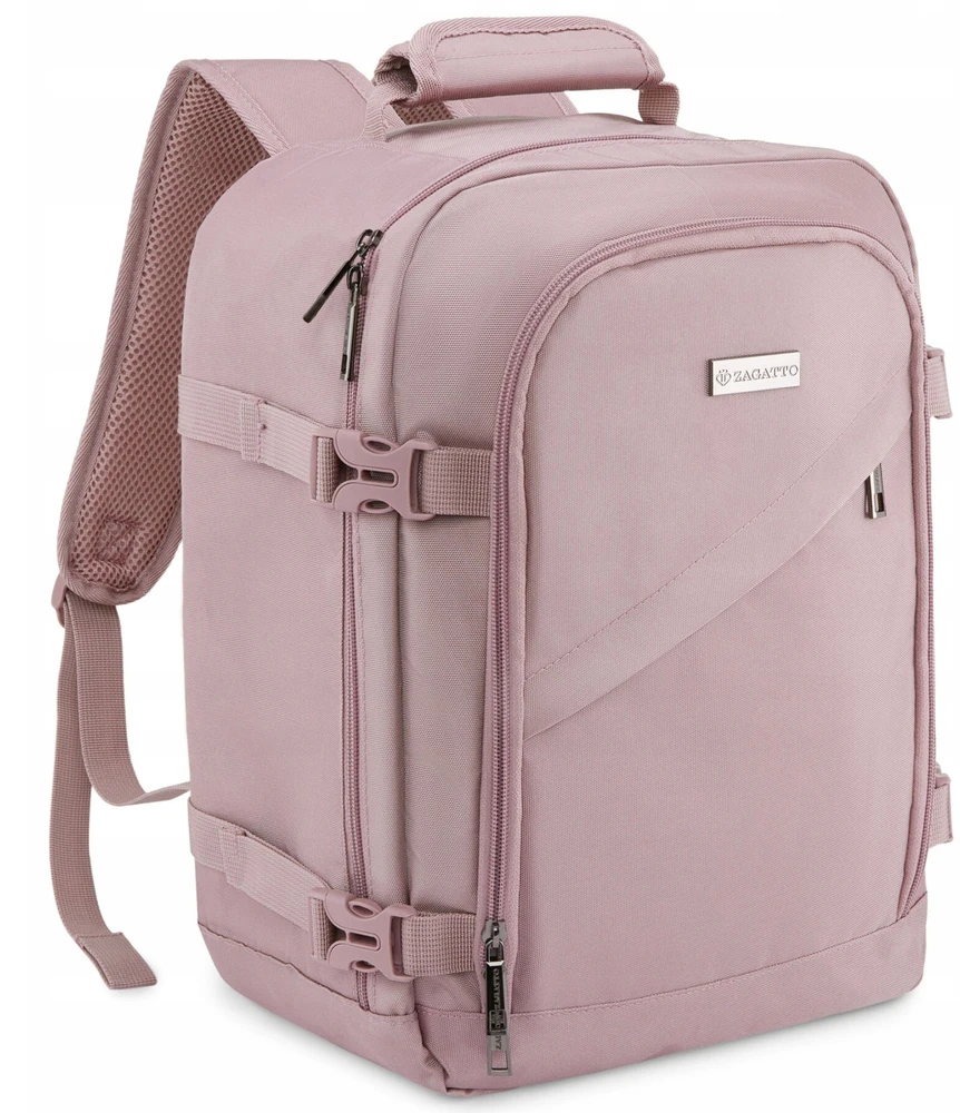 Zagatto Kelioninė kuprinė lėktuvui 40x30x20 cm su laptopo skyriumi, lengvas rankinis bagažas Ryanair / Wizz Air, rožinė