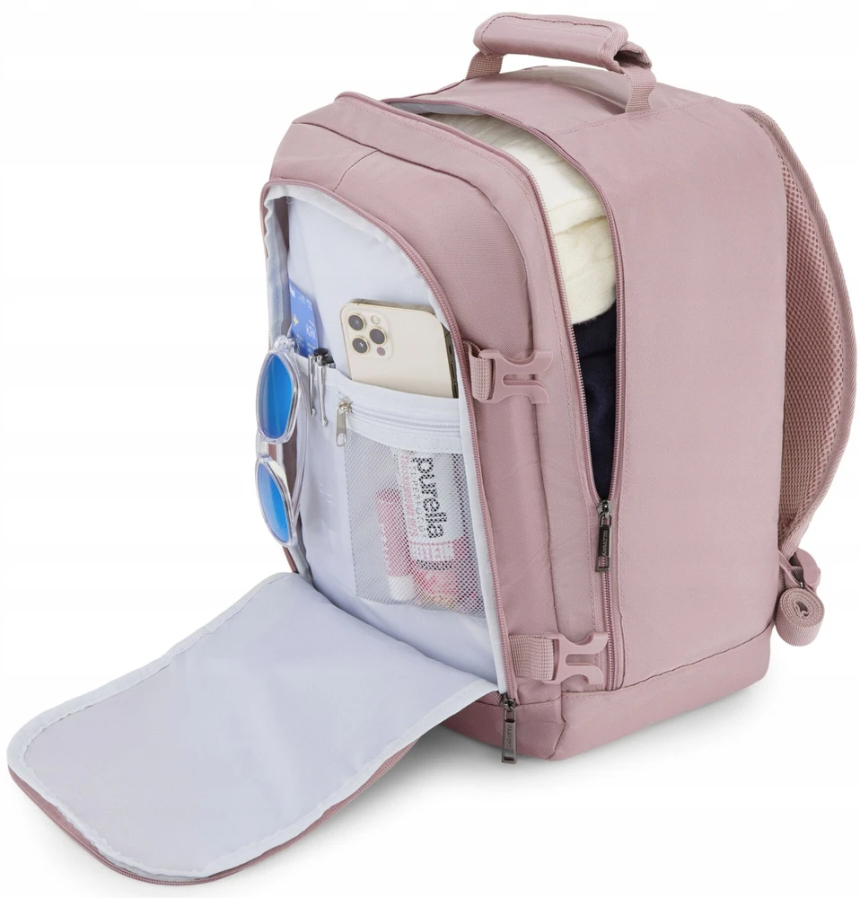Zagatto Kelioninė kuprinė lėktuvui 40x30x20 cm su laptopo skyriumi, lengvas rankinis bagažas Ryanair / Wizz Air, rožinė