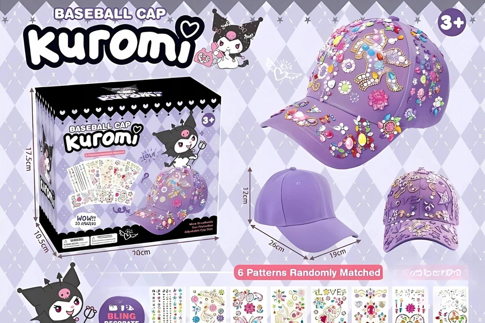 Kuromi beisbolo kepuraitės kūrybinis rinkinys dekoravimui + 3D lipdukai