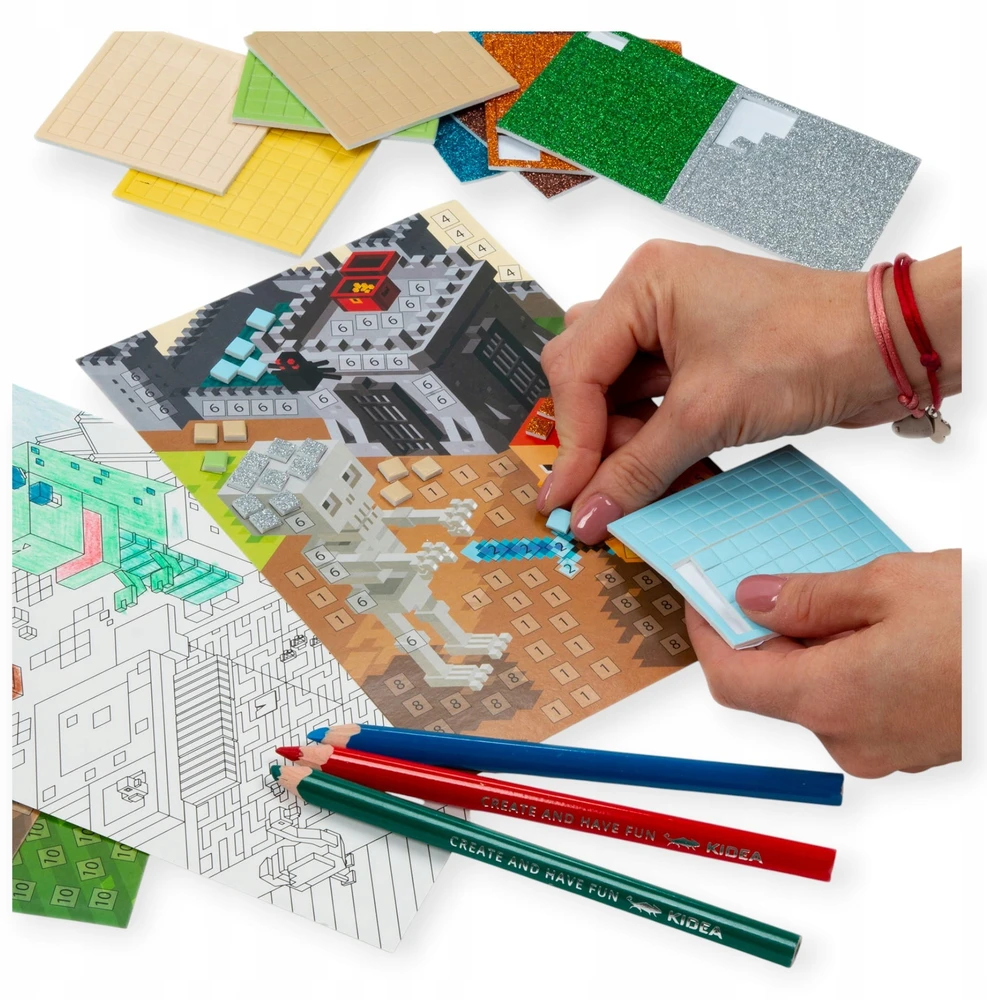 Kūrybinis mozaikų, spalvinimo puslapių, draskymo žaidimo PIXEL Kidea rinkinys BERNIUKUI