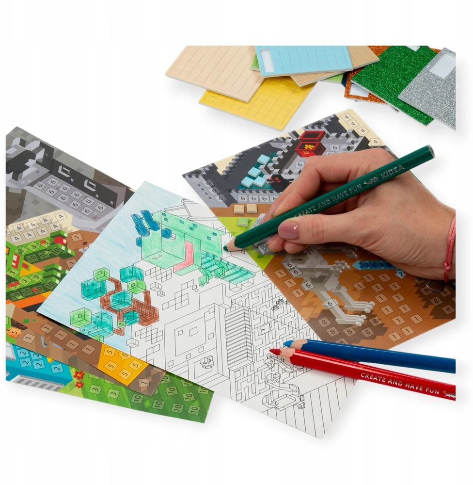 Kūrybinis mozaikų, spalvinimo puslapių, draskymo žaidimo PIXEL Kidea rinkinys BERNIUKUI
