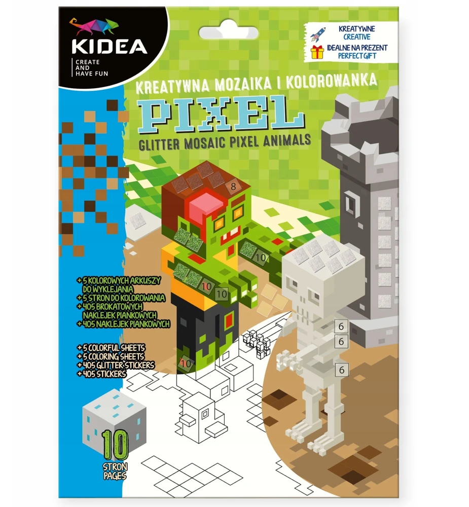 Kūrybinis mozaikų, spalvinimo puslapių, draskymo žaidimo PIXEL Kidea rinkinys BERNIUKUI