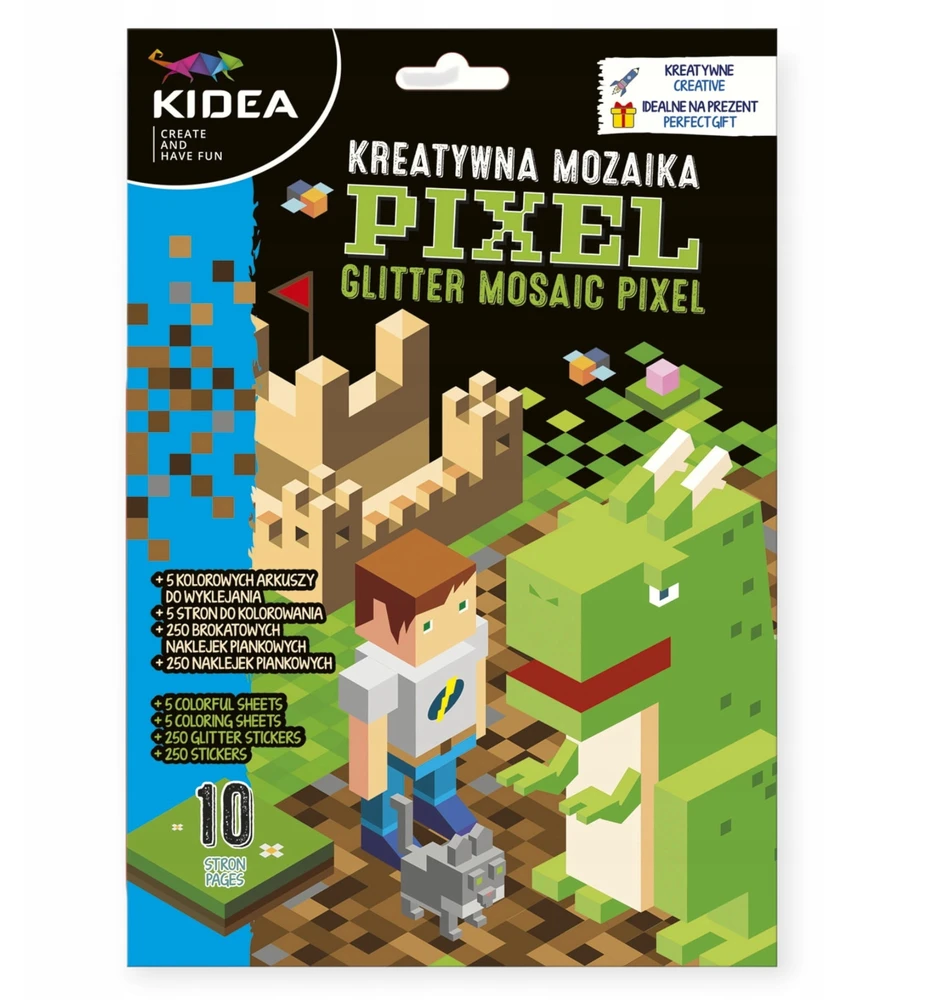 Kūrybinis mozaikų, spalvinimo puslapių, draskymo žaidimo PIXEL Kidea rinkinys BERNIUKUI