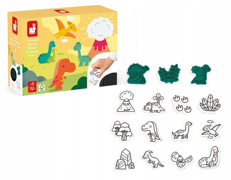 Kūrybinis pašto ženklų rinkinys Dinosaurs 3+, Janod