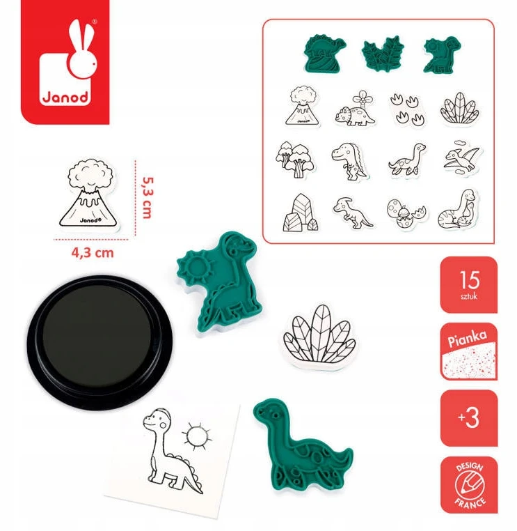 Kūrybinis pašto ženklų rinkinys Dinosaurs 3+, Janod