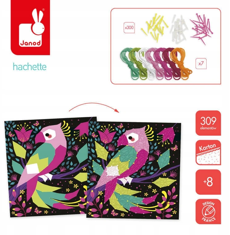 Kūrybinis rinkinys 3D String Art Jungle Animals 8+ Janod