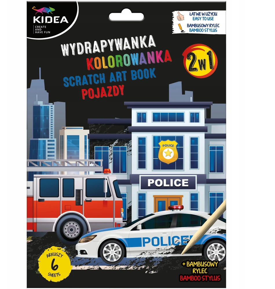 Derform Kūrybinis rinkinys Kidea: 2in1 transporto priemonės (draskyklė ir spalvinimo knygelė)