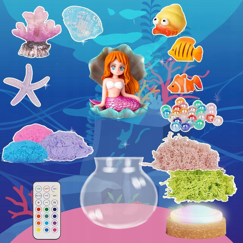 KŪRYBINIS RINKINYS MERMAID LED NAKTINIS LAMPAS KINETINIS SMĖLIS DIY VAIKAMS