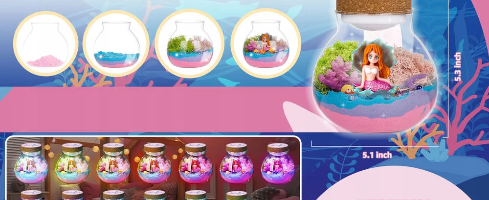 KŪRYBINIS RINKINYS MERMAID LED NAKTINIS LAMPAS KINETINIS SMĖLIS DIY VAIKAMS