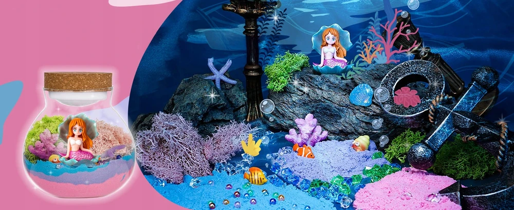 KŪRYBINIS RINKINYS MERMAID LED NAKTINIS LAMPAS KINETINIS SMĖLIS DIY VAIKAMS