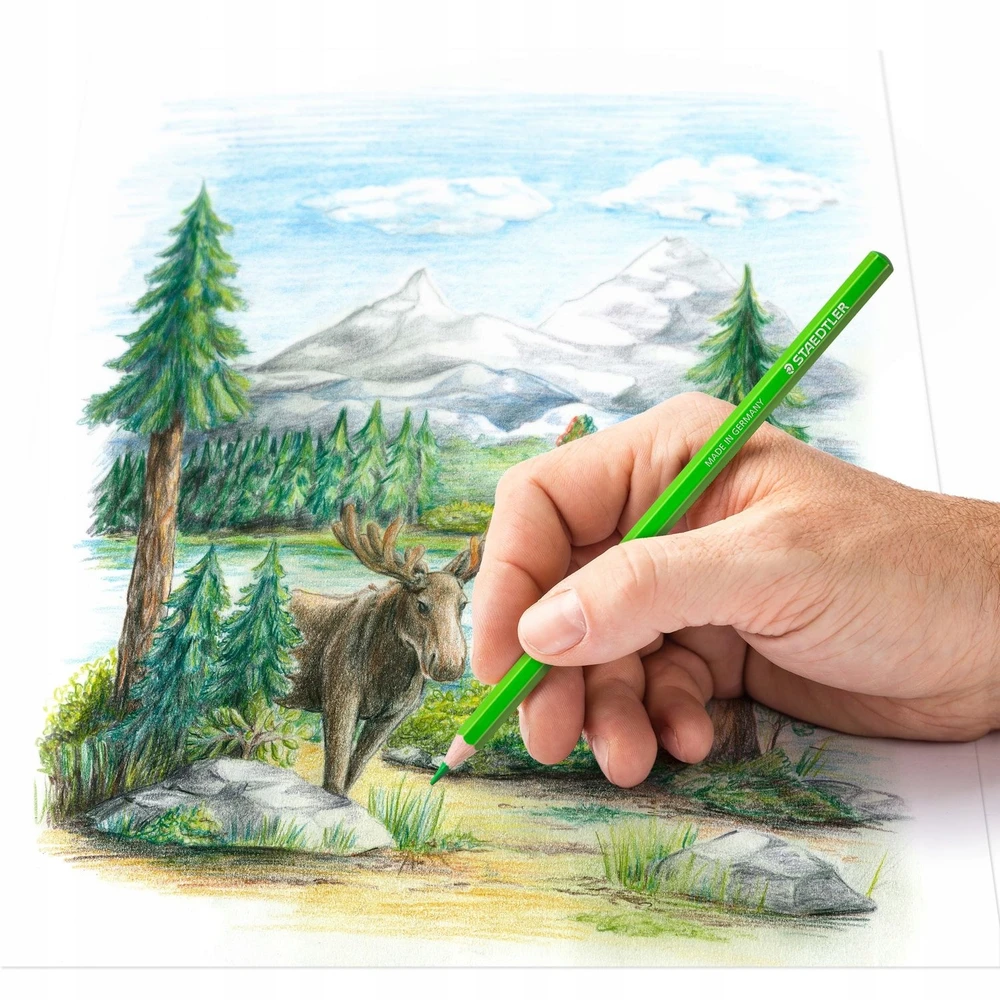 Kūrybinis rinkinys STAEDTLER 146 10C, 12 spalvotų pieštukų + 3 grafitiniai pieštukai, vandens teptukas, drožtukas