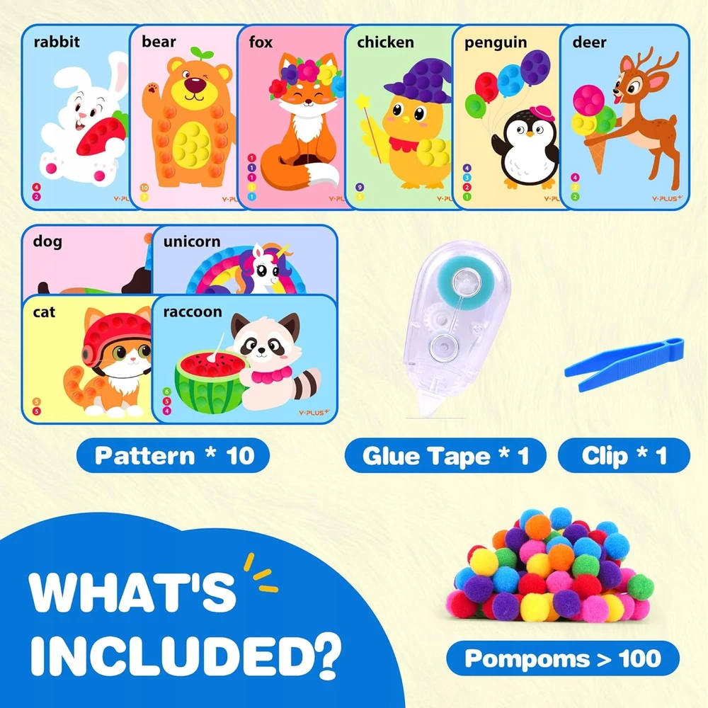 KŪRYBINIS RINKINYS VAIKAMS POMPOMS DIY DIY 3-6 METŲ GYVŪNAMS