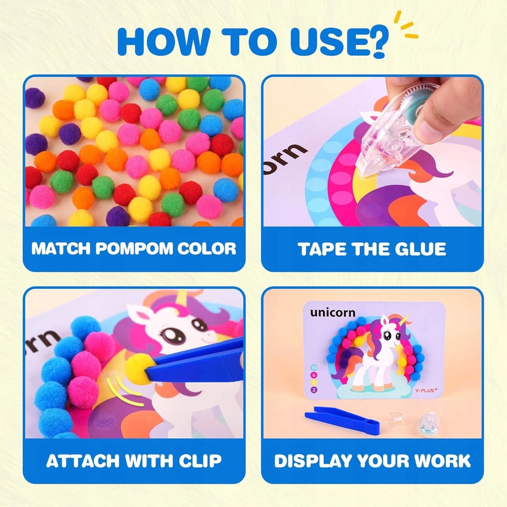 KŪRYBINIS RINKINYS VAIKAMS POMPOMS DIY DIY 3-6 METŲ GYVŪNAMS