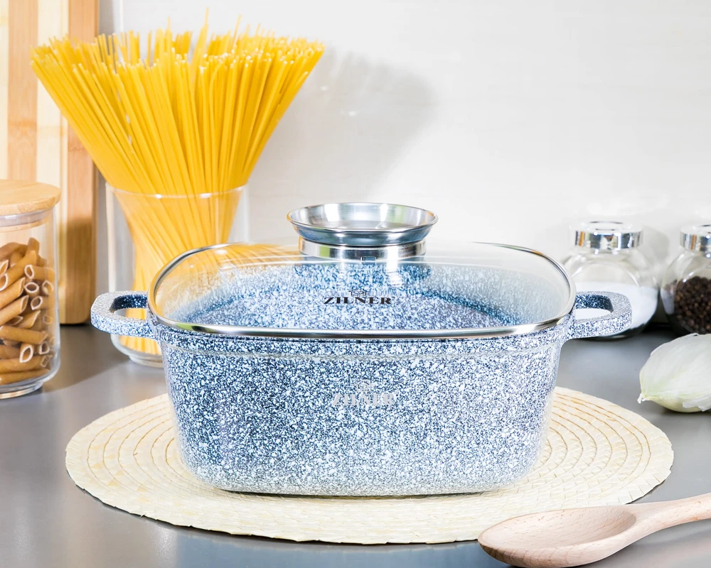 Kvadratinis keramikinis-marmurinis puodas ZILNER ZL-7062 (4,4 l) dujų indukcija