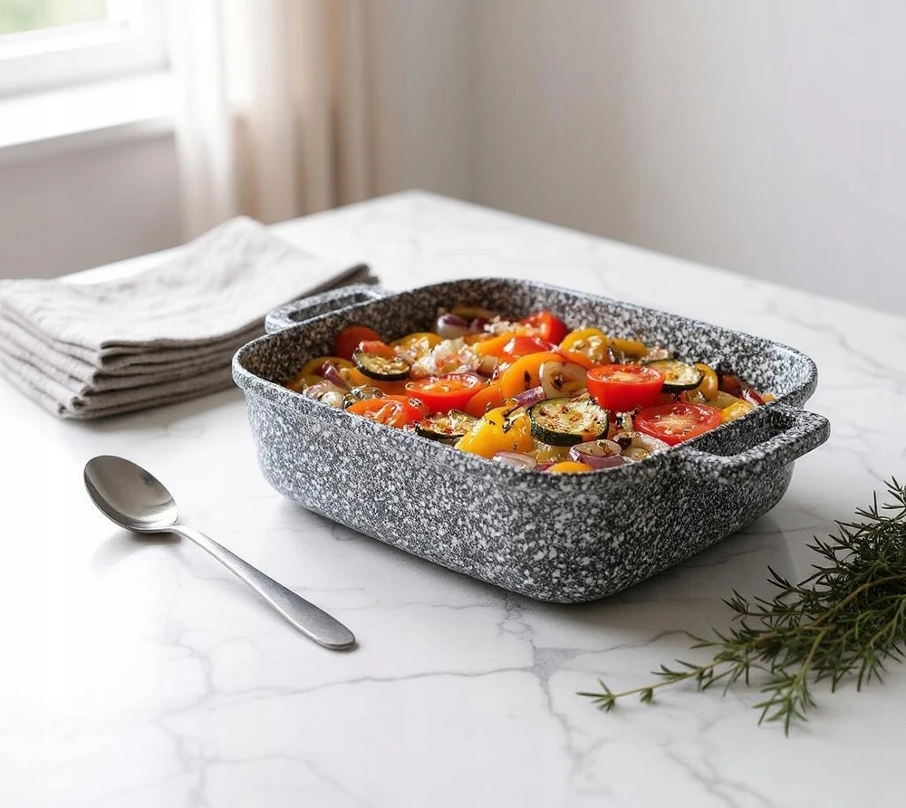 Kvadratinis puodas 28 cm. Granitas Masterpan MP-2110 su dangteliu