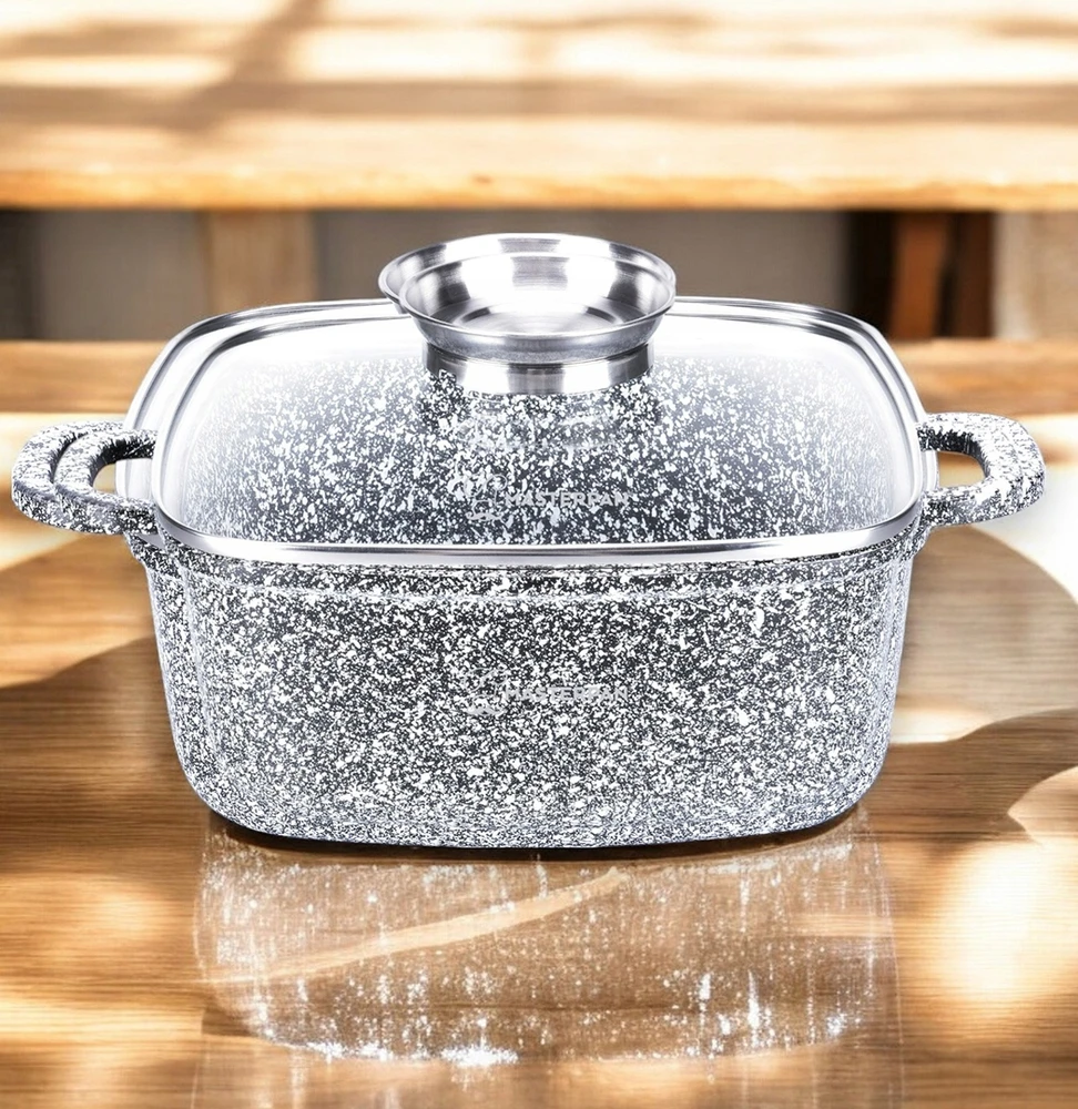 Kvadratinis puodas 28 cm. Granitas Masterpan MP-2110 su dangteliu