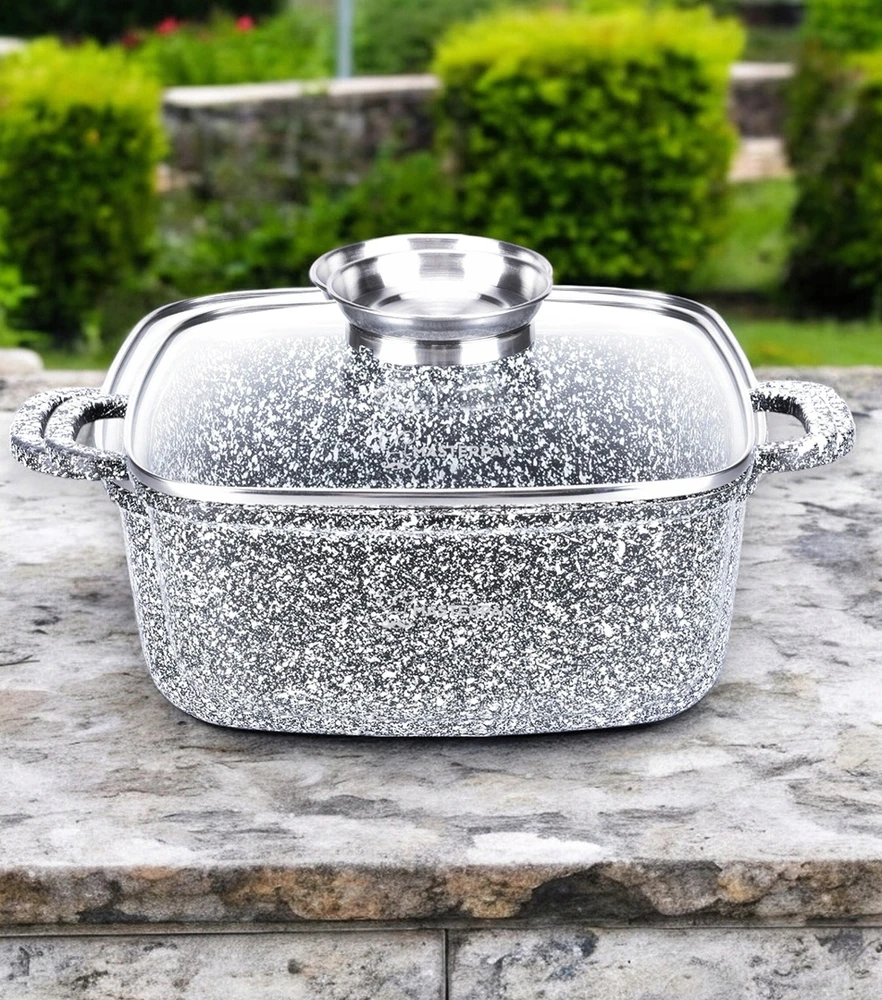 Kvadratinis puodas 28 cm. Granitas Masterpan MP-2110 su dangteliu