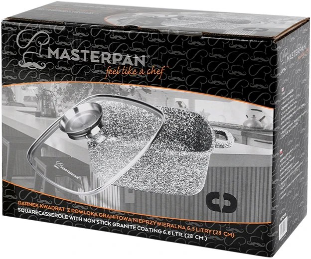 Kvadratinis puodas 28 cm. Granitas Masterpan MP-2110 su dangteliu