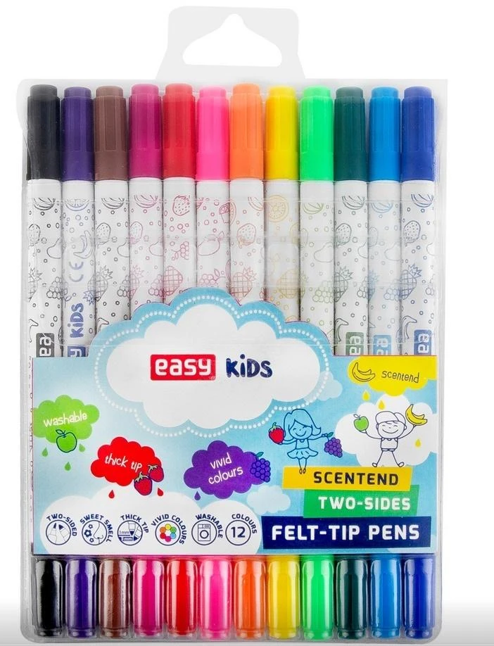 Kvapnūs dvipusiai trinami rašikliai 12 spalvų - Easy Stationery