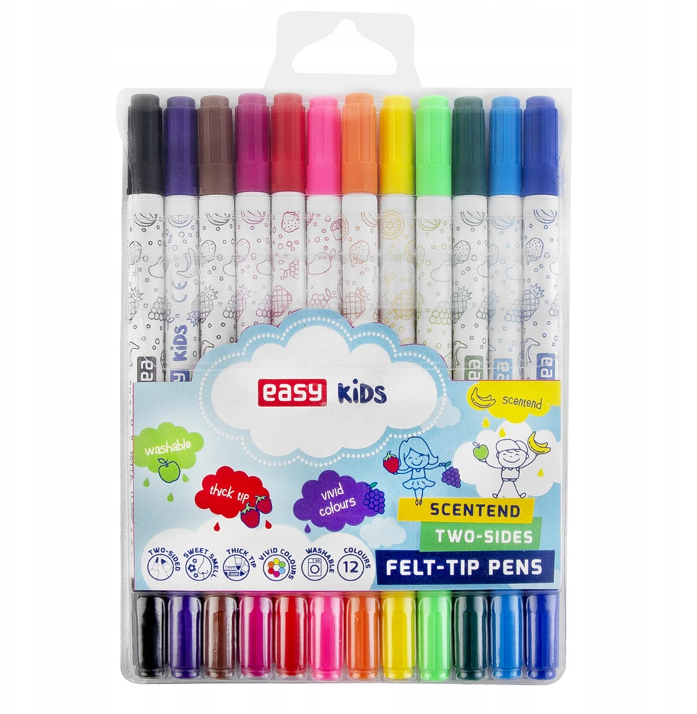 Kvapnūs dvipusiai trinami rašikliai 12 spalvų - Easy Stationery