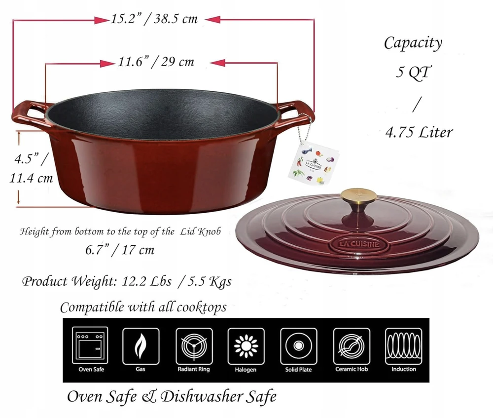 La Cuisine Ovalus ketaus puodas, 29 cm