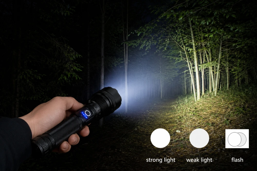 LABAI GALINGAS TAKTINIS LED BLYKŠTINĖS ŽIBINTAS, PAKRAUJAMA PAIEŠKA, MASTILINIO REFLEKTORIAUS