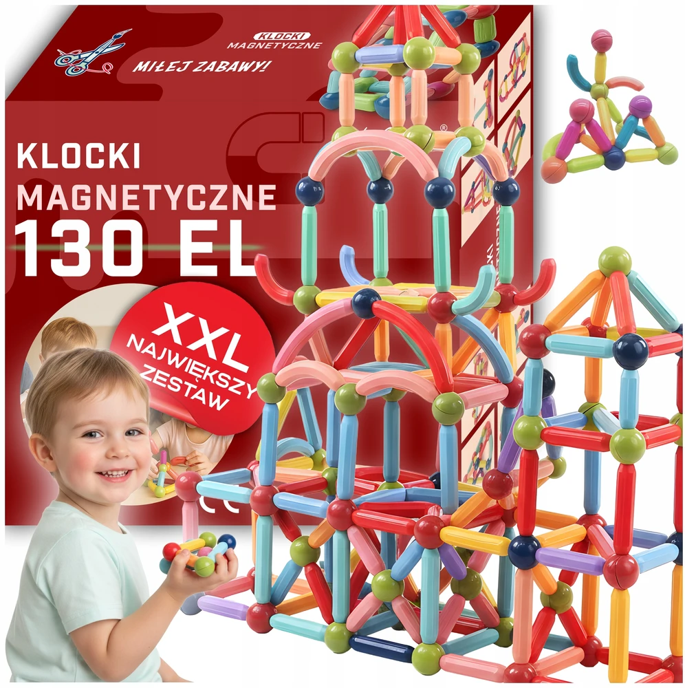 LaCreativa DIDELI MAGNETINIAI BLOKAI 3D 130 vienetu konstravimo delione vaikams XXL