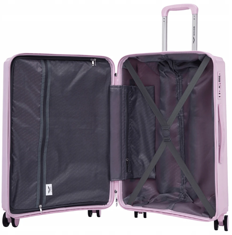 Lagaminas Wings CKT02, S, šviesiai rožinis 55x40x20cm Ryanair ir Wizzair,polipropilenas , TSA spyna
