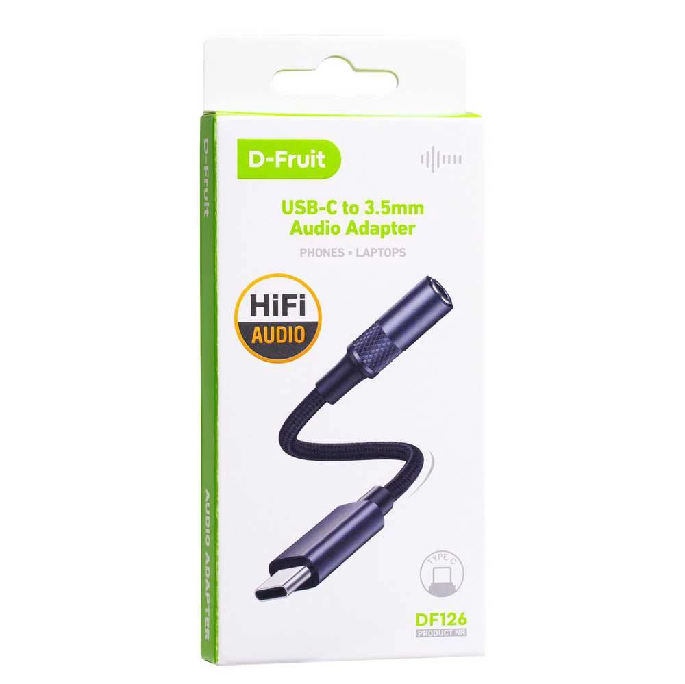 Laidas adapteris D-FRUIT DF126, USB-C - 3,5 mm, juodos sp.