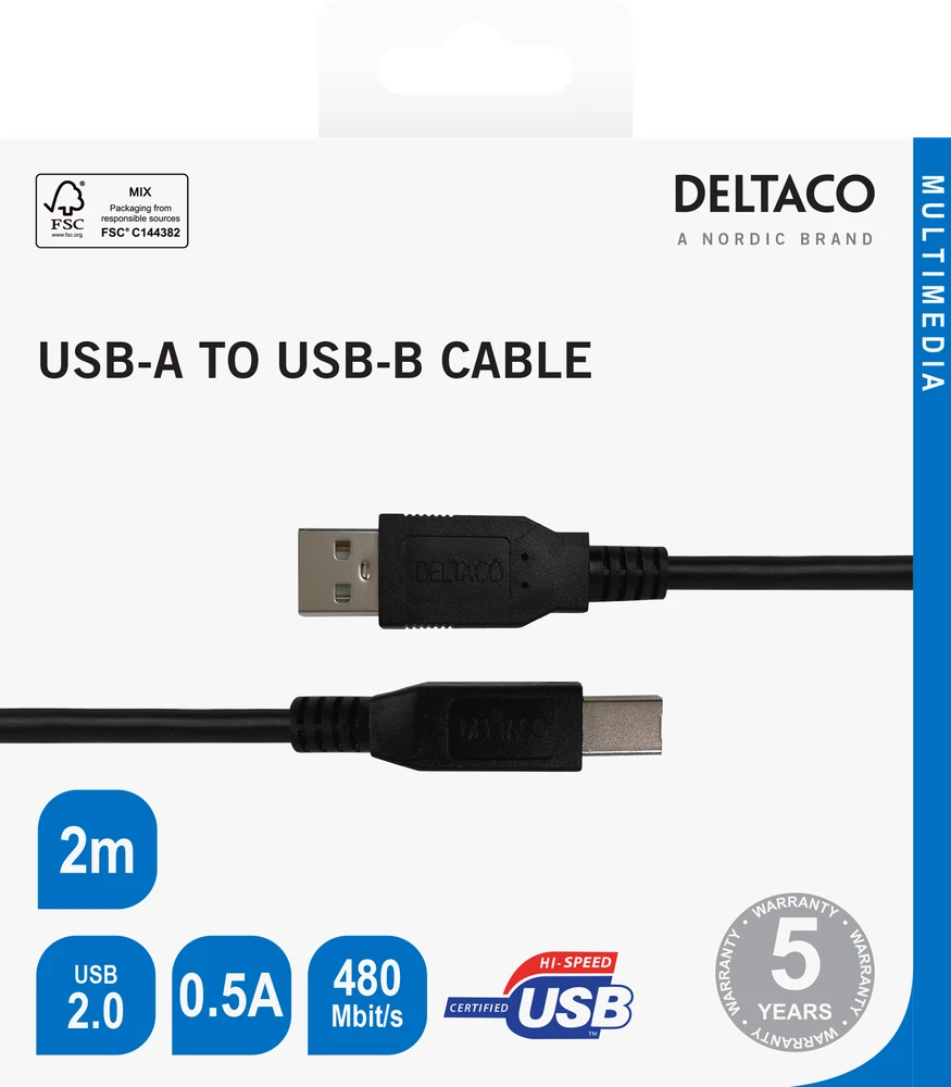 USB Kabelis - LINDY Anthra Line USB 2.0 Type A į B Laidas M/M, 5 m, Pilkas