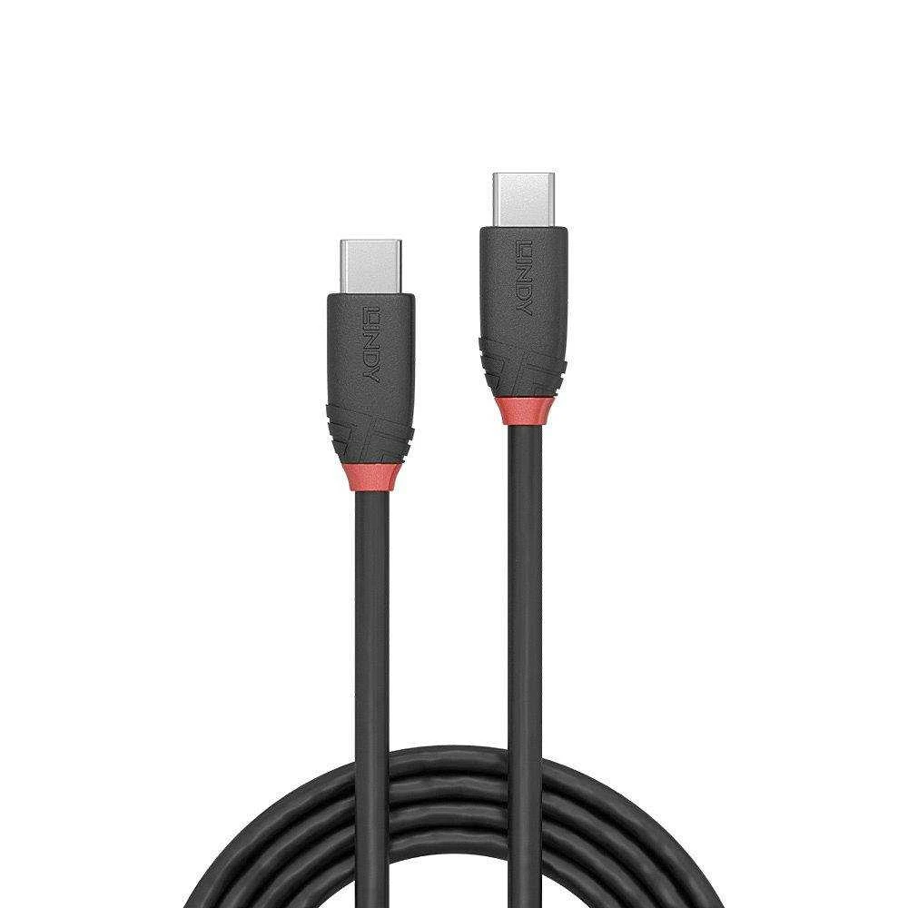 USB Kabelis - LINDY Juodas Line USB 3.2 Type C Laidas M/M, 20Gbps, 60W PD, 1 m, Juodas