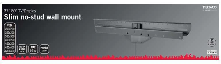 Laikiklis DELTACO TV 37"-80", itin plonas, 2 krypčių / ARM-465